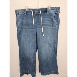 Torrid Weekend Wide Leg Crop Jeans Medium Wash Pull On Drawstring Denim Size 3